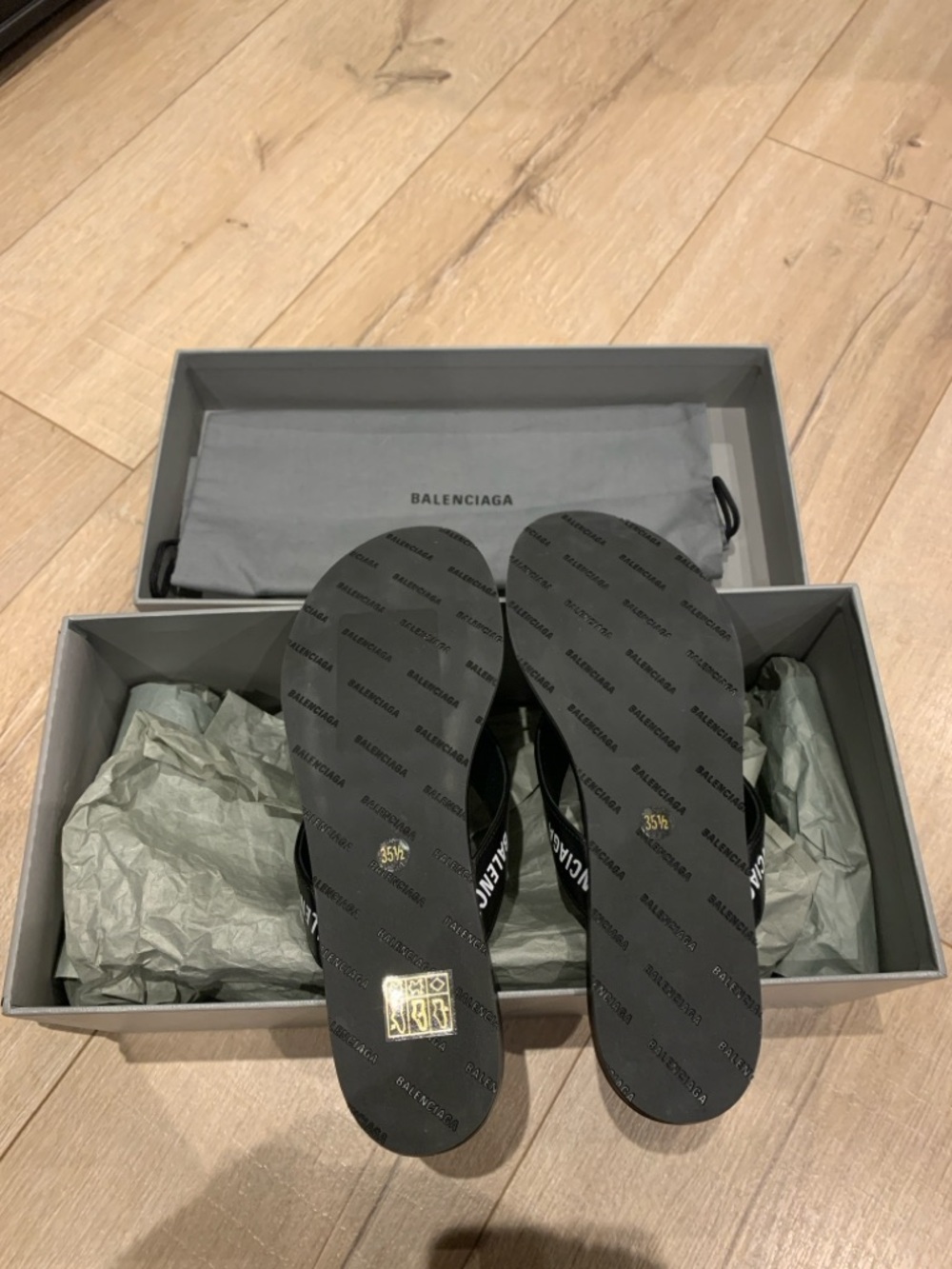 Balenciaga Black Logo Thong Sandals - Picture 2 of 8